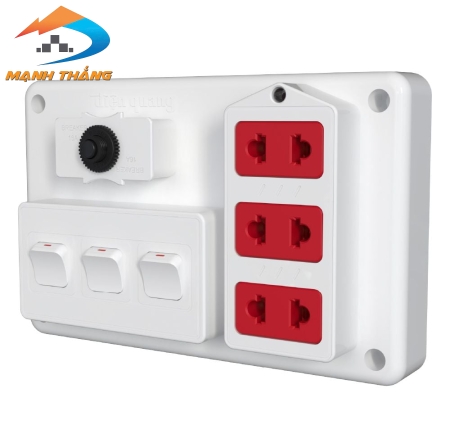 Bảng điện nổi V3 Điện Quang ĐQ FEP 32W 03S ( màu trắng đỏ, 3 lỗ 2 chấu, 3 công tắc )
