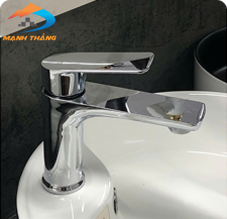 Vòi Lavabo Nóng Lạnh Thân Tròn Tay Gạt Vuông Mạ Crom