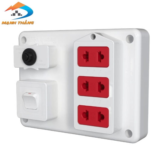 Bảng điện nổi V1 Điện Quang ĐQ FEP 32W 01S (màu trắng đỏ, 3 lỗ 2 chấu, 1 công tắc)