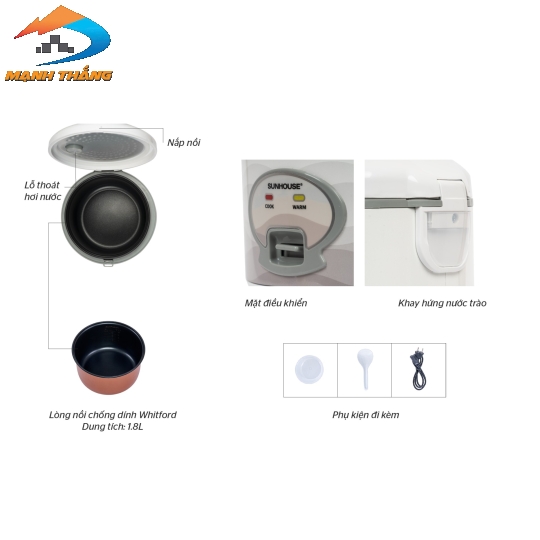 Nồi cơm điện 1.8L SUNHOUSE SHD8602