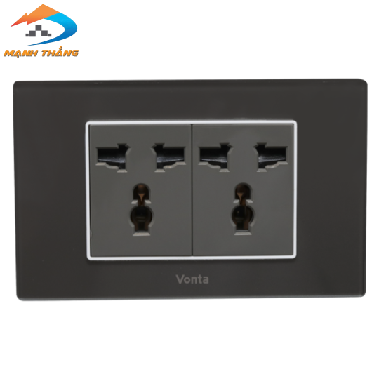 Bộ 2 ổ cắm 3 chấu đa năng 16A size M màu xám 