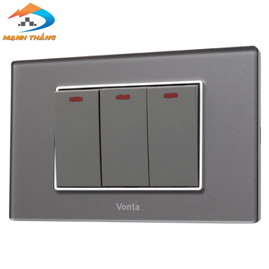Bộ 3 công tắc 2 chiều 16A size S màu xám 