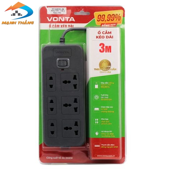 Ổ cắm kéo dài 6 ổ (3 đa năng + 3 hai chấu) màu xám VTA6033B/G-30 (3m)