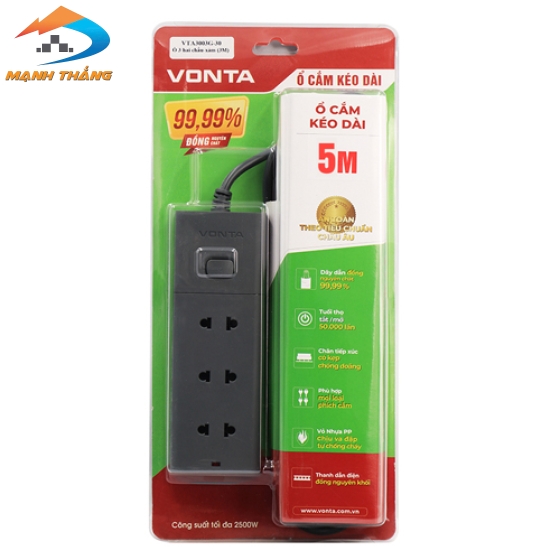 Ổ cắm kéo dài hai chấu màu xám VTA3003B/G-50 (5m)